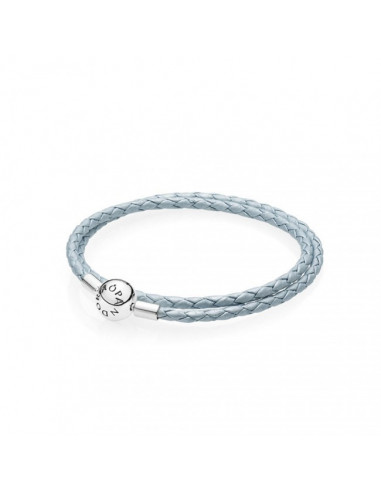 Pulsera de cuero trenzado doble azul clara