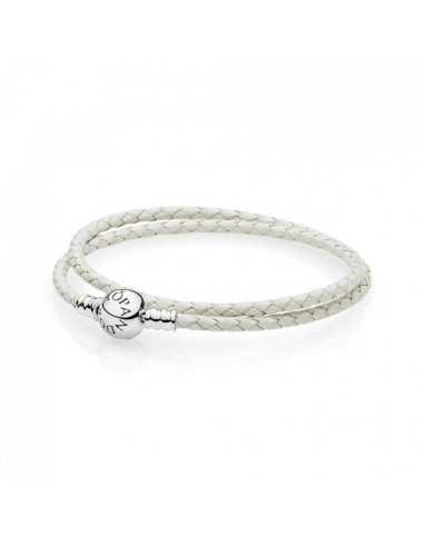 Pulsera Moments en cuero trenzado doble mix de blancos para charms