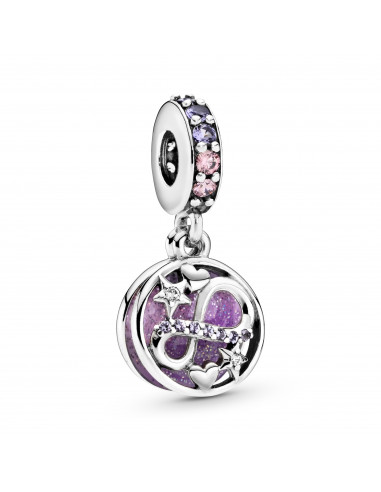 Charm colgante en plata de ley Estrellas Brillantes y Corazón Infinito Pandora