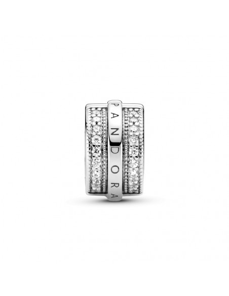 Clip en plata de ley Logo con Líneas Brillantes en Pav Pandora