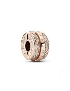 Clip en Pandora Rose Logo con Líneas Brillantes en Pav...