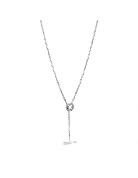Collar en T en plata de ley Logo y Corazón en Pavé Pandora
