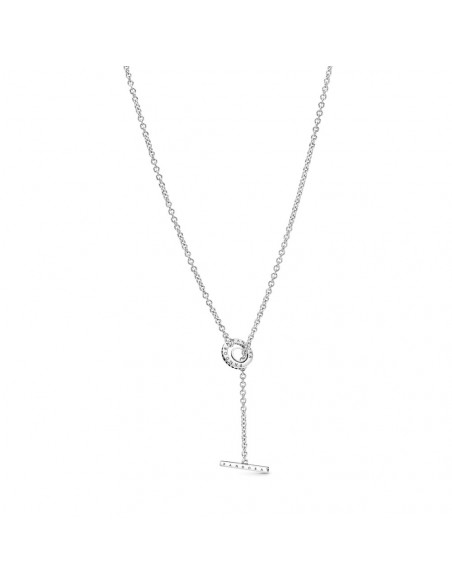 Collar en T en plata de ley Logo y Corazón en Pavé Pandora