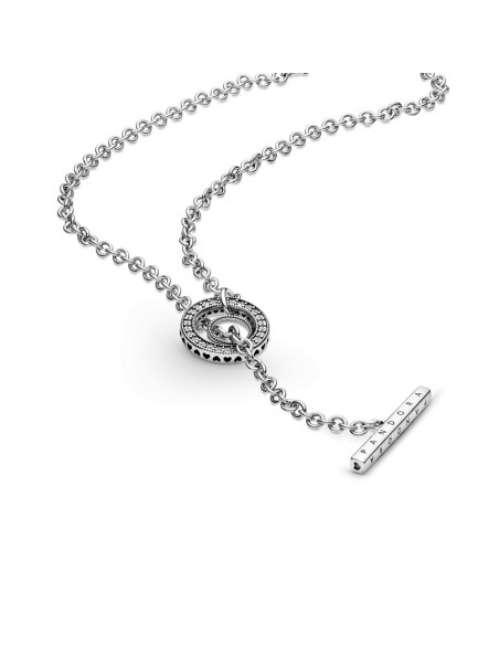 Collar en T en plata de ley Logo y Corazón en Pavé Pandora