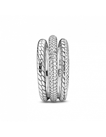 Anillo en plata de ley Tres Bandas Cadena de Serpiente en Pavé