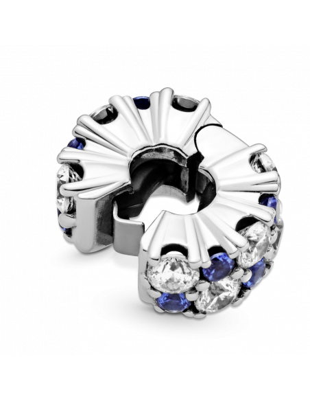 Clip en plata de ley Brillos Azules y Transparentes Pandora