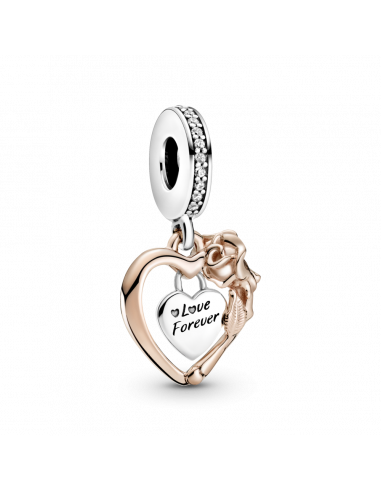 Charm Colgante en Pandora Rose Corazón y Flor Rosa