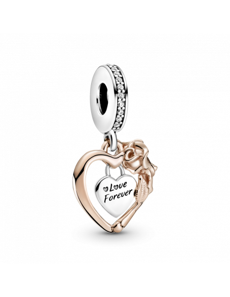 Charm Colgante en Pandora Rose Corazón y Flor Rosa