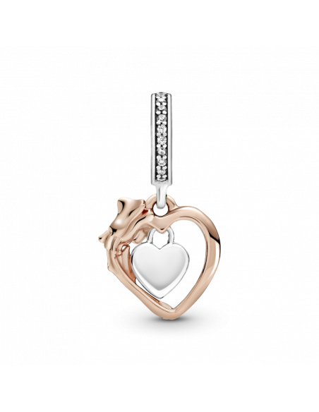 Charm Colgante en Pandora Rose Corazón y Flor Rosa