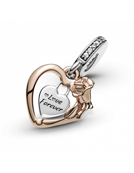Charm Colgante en Pandora Rose Corazón y Flor Rosa