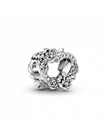 Charm en plata de ley Corazón Abierto y Flores Rosas
