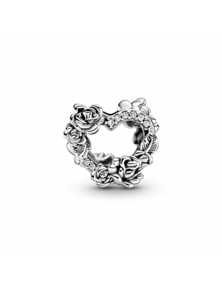 Charm en plata de ley Corazón Abierto y Flores Rosas