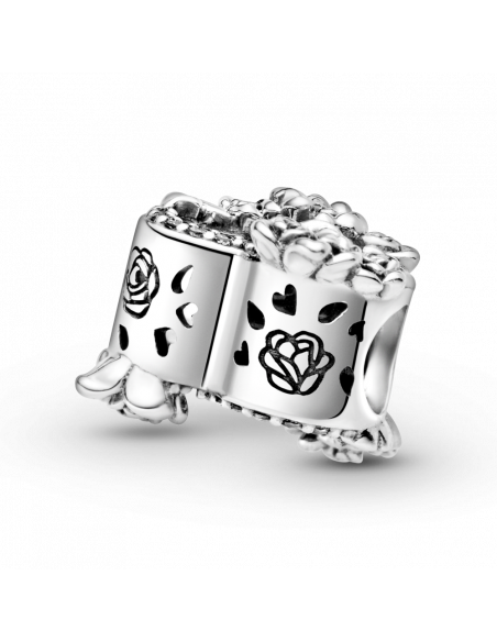 Charm en plata de ley Corazón Abierto y Flores Rosas