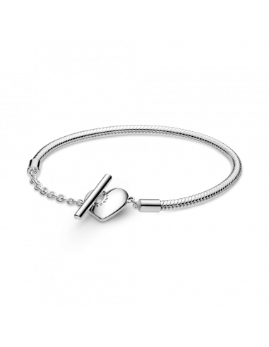 Pulsera Moments en plata de ley Cadena de Serpiente con cierre en T y corazón grabable