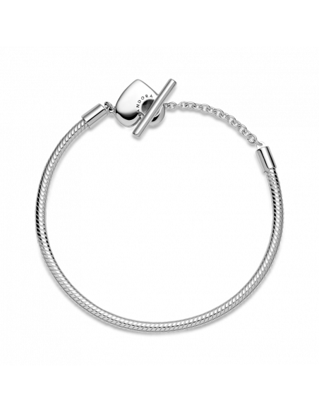 Pulsera Moments en plata de ley Cadena de Serpiente con cierre en T y corazón grabable