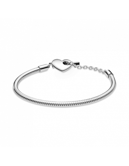 Pulsera Moments en plata de ley Cadena de Serpiente con cierre en T y corazón grabable