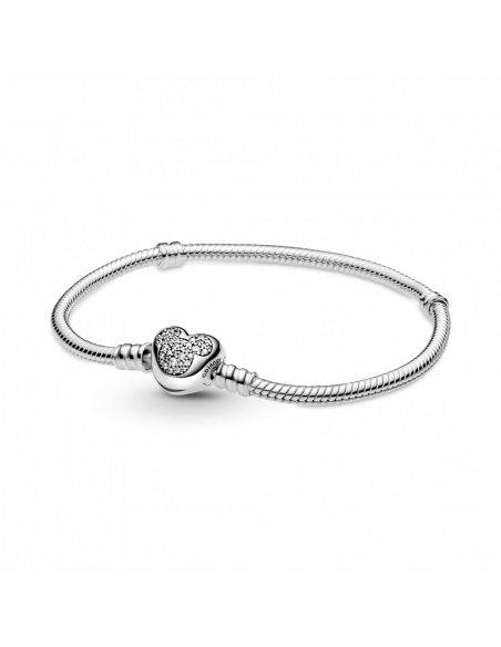 Pulsera Moments en plata de ley Cadena de Serpiente Cierre Corazón Mickey Mouse de Disney