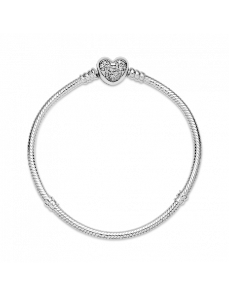 Pulsera Moments en plata de ley Cadena de Serpiente Cierre Corazón Mickey Mouse de Disney