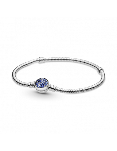 Pulsera Moments en plata de ley Cadena de Serpiente Cierre Disco Azul Brillante