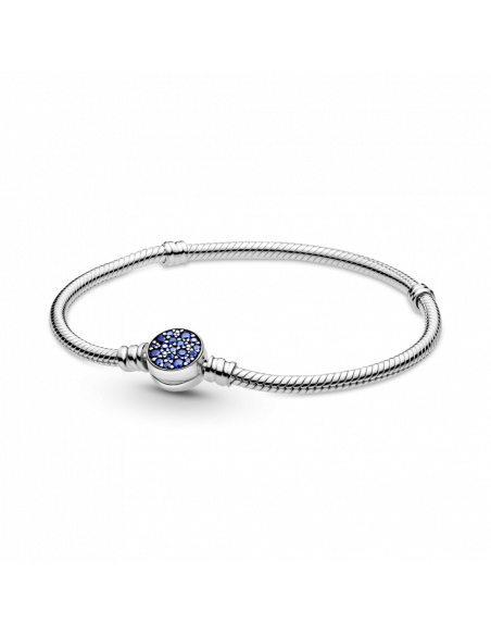 Pulsera Moments en plata de ley Cadena de Serpiente Cierre Disco Azul Brillante