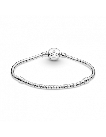 Pulsera Moments en plata de ley Cadena de Serpiente Cierre Disco Azul Brillante