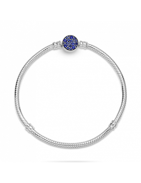 Pulsera Moments en plata de ley Cadena de Serpiente Cierre Disco Azul Brillante