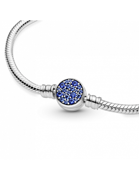 Pulsera Moments en plata de ley Cadena de Serpiente Cierre Disco Azul Brillante