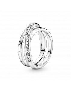 Anillo en plata de ley Cruzado Triple Banda en Pavé