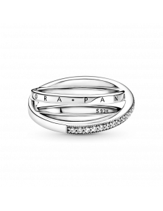 Anillo en plata de ley Cruzado Triple Banda en Pavé 2