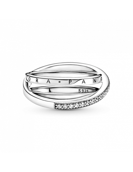 Anillo en plata de ley Cruzado Triple Banda en Pavé