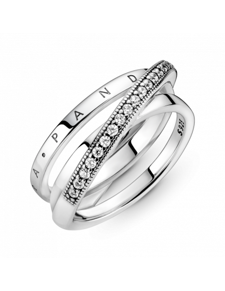 Anillo en plata de ley Cruzado Triple Banda en Pavé