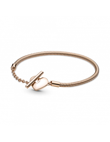 Pulsera Pandora Moments Cadena de Serpiente con un recubrimiento en oro rosa de 14k con Cierre en T y Corazón