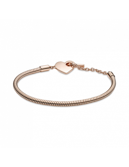 Pulsera Pandora Moments Cadena de Serpiente con un recubrimiento en oro rosa de 14k con Cierre en T y Corazón