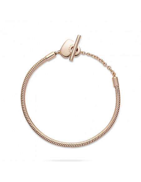 Pulsera Pandora Moments Cadena de Serpiente con un recubrimiento en oro rosa de 14k con Cierre en T y Corazón