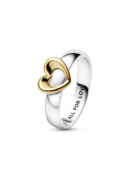 Anillo en plata de ley y con un recubrimiento en oro de 14k  Corazón Radiante Deslizante  en Dos Tonos