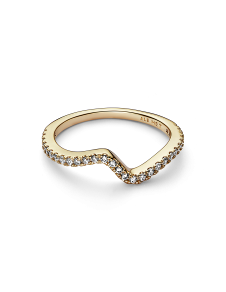 Anillo con un recubrimiento en oro de 14k Ola Brillante