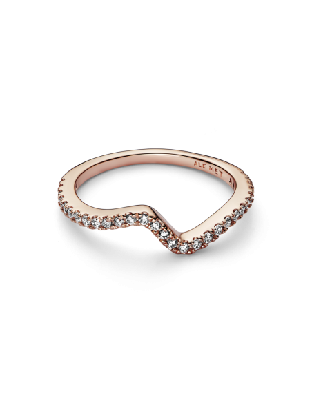 Anillo con un recubrimiento en oro rosa de 14k Ola Brillante