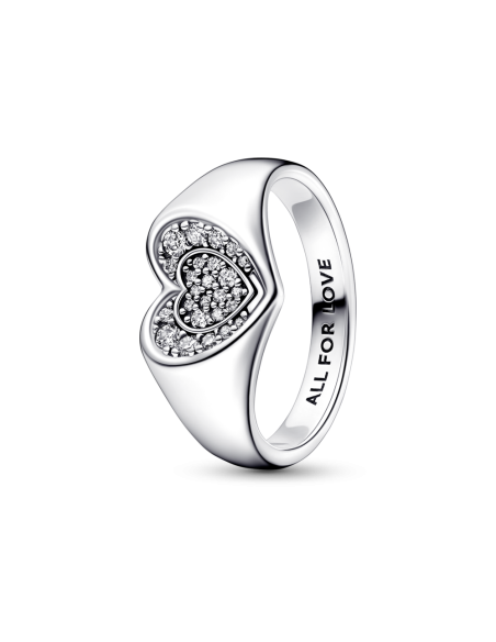 Anillo en plata de ley Sello Corazón Radiante en Pavé