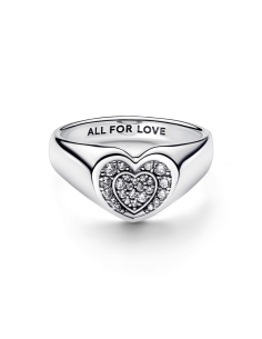 Anillo en plata de ley Sello Corazón Radiante en Pavé 2