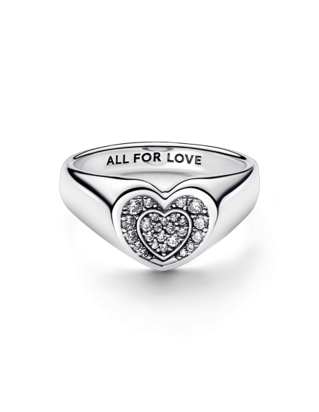 Anillo en plata de ley Sello Corazón Radiante en Pavé