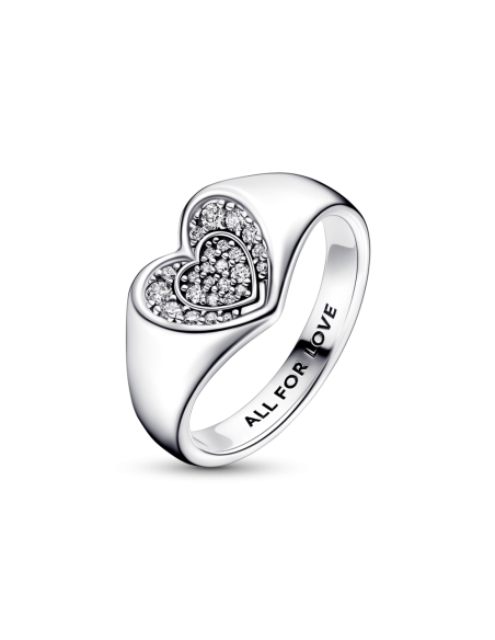 Anillo en plata de ley Sello Corazón Radiante en Pavé