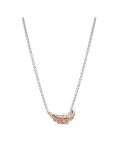 Collar en plata de ley y con un  recubrimiento en oro rosa de 14k Pluma Curvada Flotante en Dos Tonos
