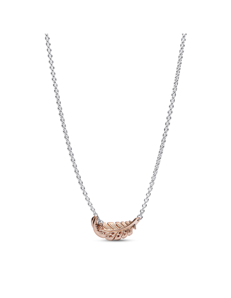 Collar en plata de ley y con un  recubrimiento en oro rosa de 14k Pluma Curvada Flotante en Dos Tonos