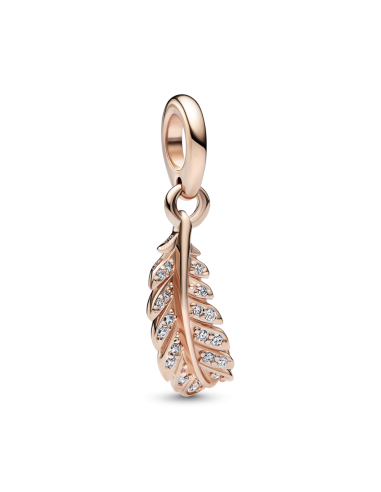 Charm Colgante con un recubrimiento en oro rosa de 14k  Pluma Curvada Flotante