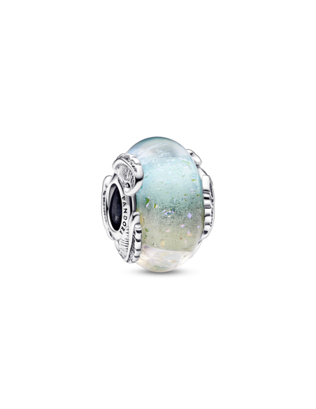 Charm de Cristal de Murano Multicolor en plata de ley & Pluma Curvada