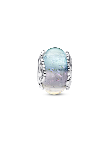 Charm de Cristal de Murano Multicolor en plata de ley & Pluma Curvada