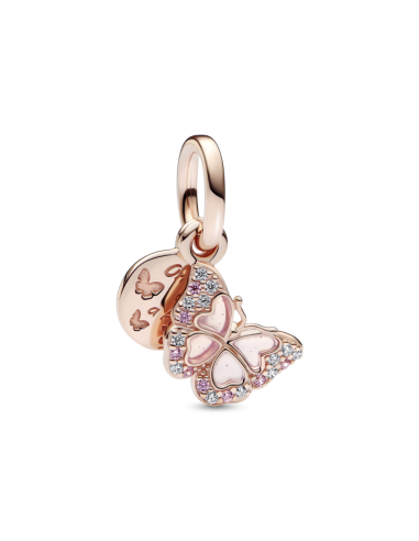 Charm Colgante Doble con un recubrimiento en oro rosa de 14k Mariposa Rosa & Cita