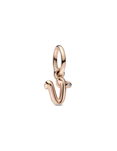 Charm Colgante con un recubrimiento en oro rosa de 14k Alfabeto Letra Minúscula V