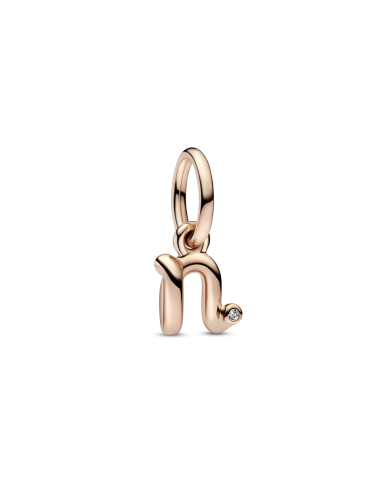 Charm Colgante con un recubrimiento en oro rosa de 14k Alfabeto Letra Minúscula N
