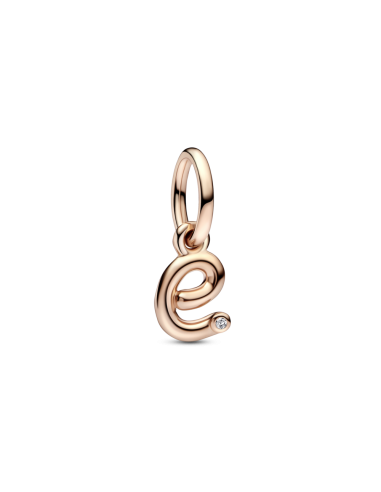 Charm Colgante con un recubrimiento en oro rosa de 14k Alfabeto Letra Minúscula E